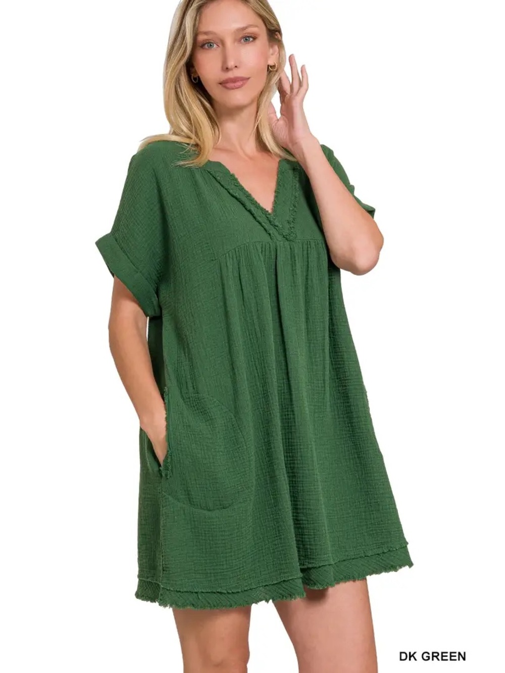 Zenana Dark Green Women’s Swim Cover-Up Dress 100% COTTON